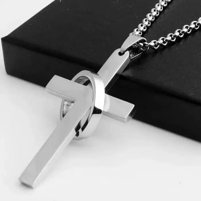 Collier croisé en acier inoxydable pour hommes, ne se décolore pas, non allergique, pendentif de 24 pouces, bijoux hip hop Rock, accessoires décontractés
