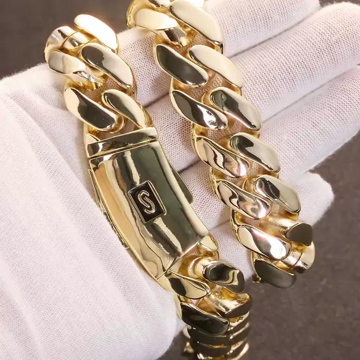 Bracelet Monaco 20mm plaqué or 14 carats pour homme et femme bijou hip hop rock style cubain chaîne robuste occasionnels