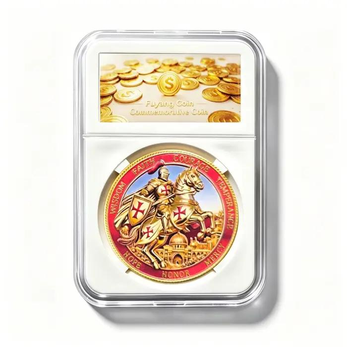 Pièce de défi Chevalier Templier Homme de Foi Guerrier du Roi Plaqué Or Religieux Chrétien Médaille de Collection Cadeau