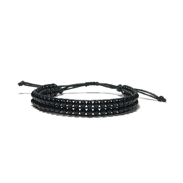 Bracelet en obsidienne tressé Double couche pour hommes