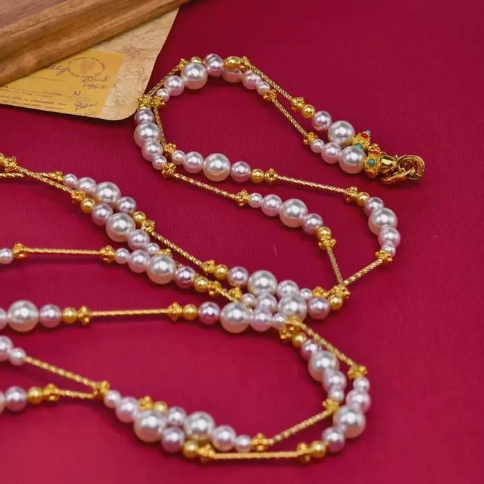 Collier de perles violettes vintage à double couche de 130 cm, collier long pour femme, bijoux élégants pour un usage quotidien, cadeau, pour la mariée