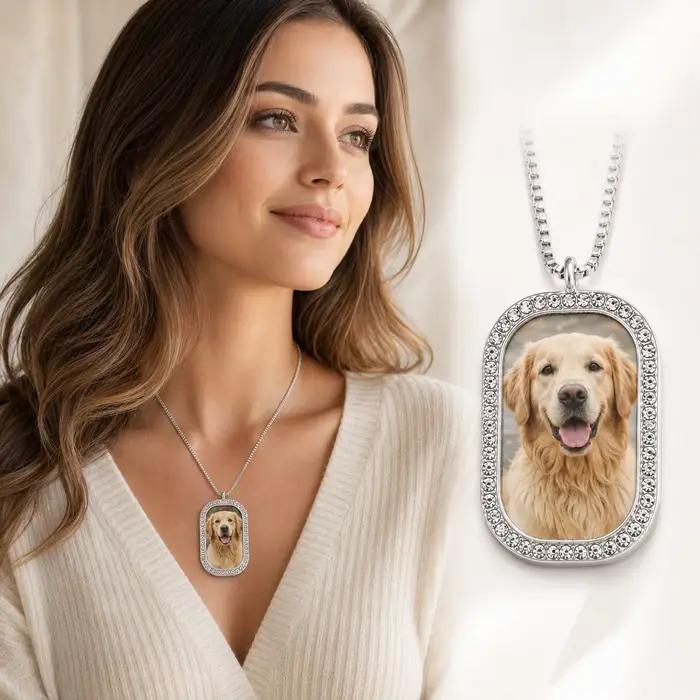 Collier personnalisé avec photo - Cadeau commémoratif personnalisé avec strass étincelants, unique