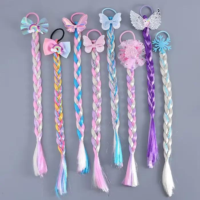 Perruque arc-en-ciel pour petites filles, tresses longues, accessoires de cheveux pour enfants, bandeau de cheveux, coiffure de sirène, accessoires de cosplay pour filles, Elsa