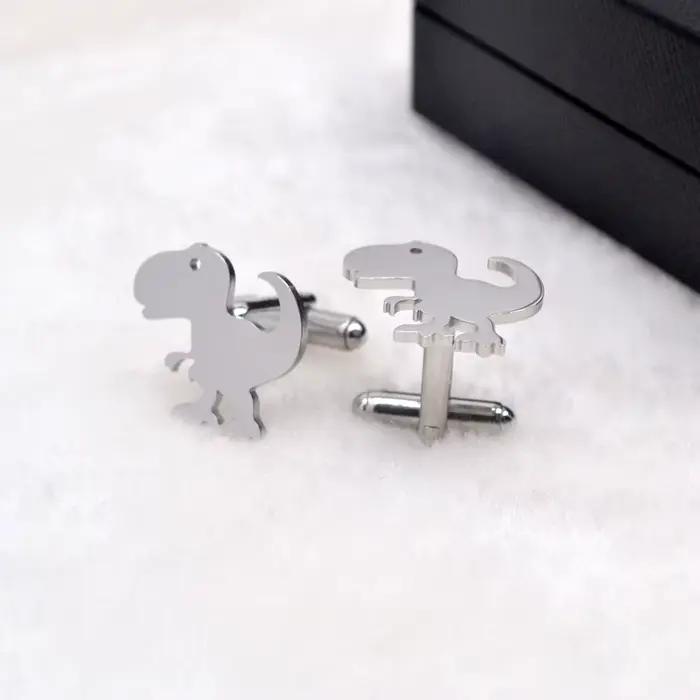 Boutons de manchette dinosaure de dessin animé, en acier inoxydable, fabrication de précision, accessoire élégant pour vêtements de cérémonie