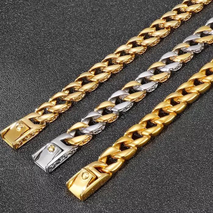 Bracelet de luxe en acier inoxydable couleur or pour homme, largeur 12 mm, chaîne de poignet homme, bracelet homme, bijoux pour petit ami, cadeaux