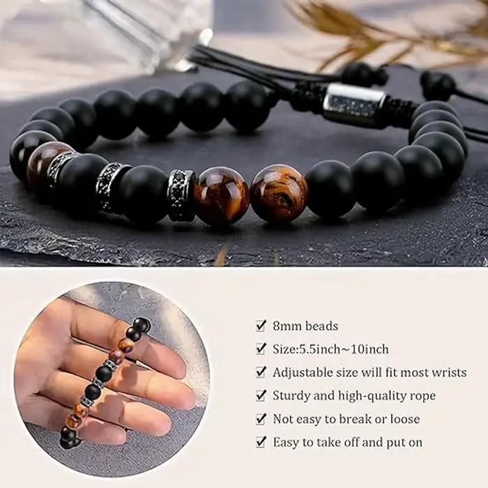 Bracelets en pierre naturelle pour la fête des pères, cadeaux pour papa, fille, fils, anniversaire, mari, homme