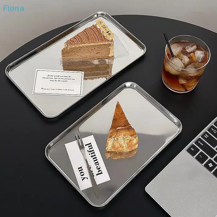 ♤ Plateau de service en acier inoxydable - Plateau métallique minimaliste pour la présentation de nourriture et de boissons à la maison ou lors de fêtes