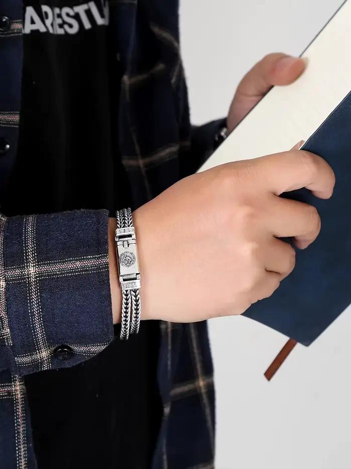 Prix d'usine, bracelet lourd en argent massif S925 100% véritable, tissé à la main, bracelet rétro pour homme, bijoux vintage personnalisés