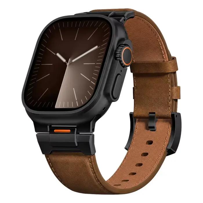 Bracelet en cuir pour Apple Watch Ultra 3/2/1 49mm 46mm 45mm 44mm, bracelet de luxe pour hommes pour IWatch Series 11 10 9 8 7 6 5 SE 3 Correa