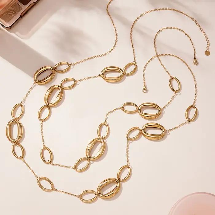 Colliers en chaîne à maillons longs de 77cm, plaqué or 18 carats, imperméable, ne ternit pas, chaînes de pull en acier inoxydable pour femmes