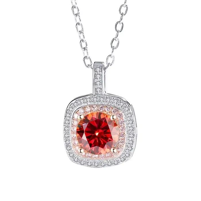 Collier pendentif carré en argent 925 saphir de haute qualité, classique et tendance, 2 carats