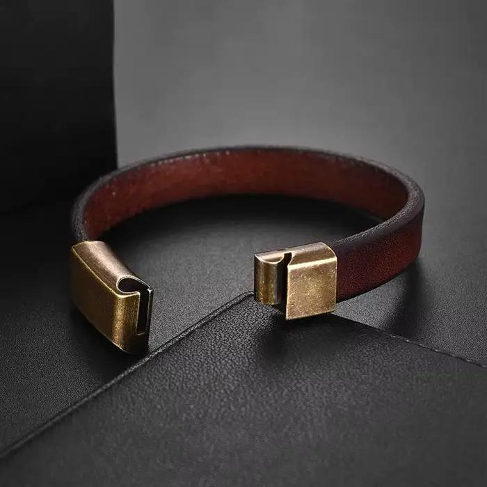 Bracelet en cuir tressé marron Punk pour hommes et femmes, fermoir magnétique en acier inoxydable, à la mode, 18.5/20.5/22.5cm, bijoux cadeaux