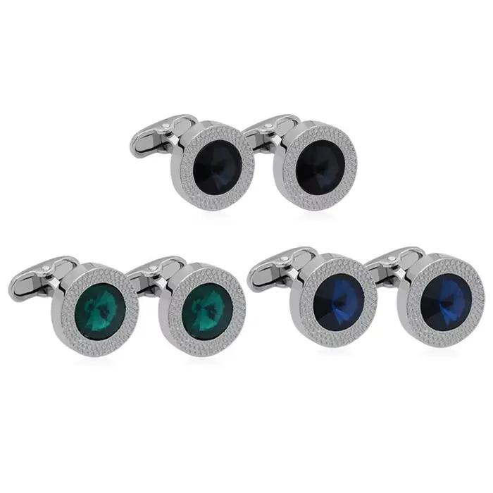 Boutons de manchette de Style Business de luxe, ronds personnalisés en Zircon cubique, bouton de manchette de chemise formelle pour hommes, accessoires de mariage, bijoux