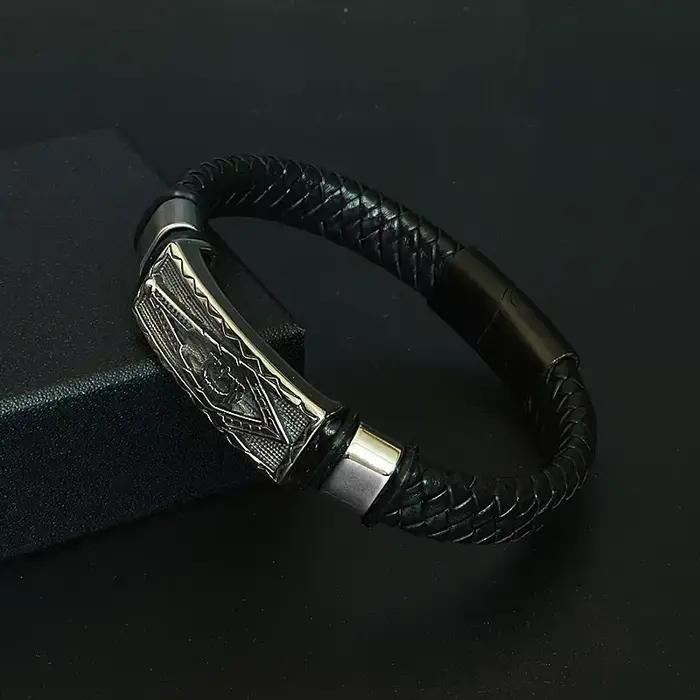 Bracelet en cuir maçonnique tressé à la main avec motifs cœur, hexagramme et crâne pour homme ou femme occasions spéciales