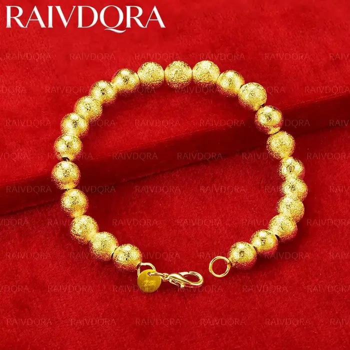 Bracelet en perles rondes givrées plaqué or 18 carats