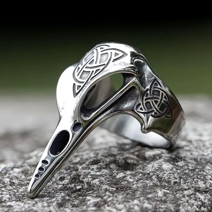 Bague Homme Tête de Corbeau Guerrier Viking, Motif Nœud Celtique Vintage 2025, Mythologie Nordique, Bijou de Mode Imposant, Idéal pour Cadeau