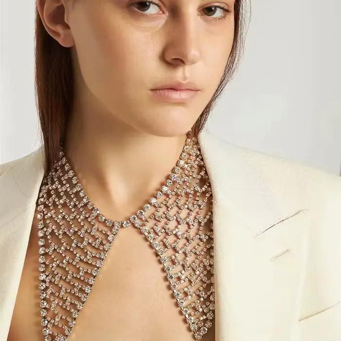 Collier en maille à la mode avec diamant d'eau, nouveau Style, chaîne de cou, forme géométrique, monocouche, bijoux pour femmes