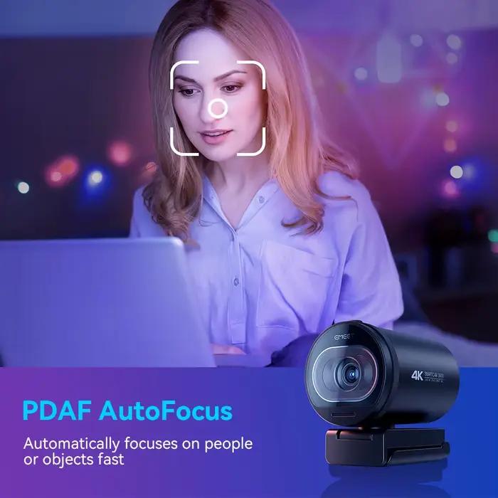 Webcam 4K pour Streaming, Caméra Web 1080P 60FPS USB EMEET S600 avec Autofocus et Micros pour TikTok/YouTube