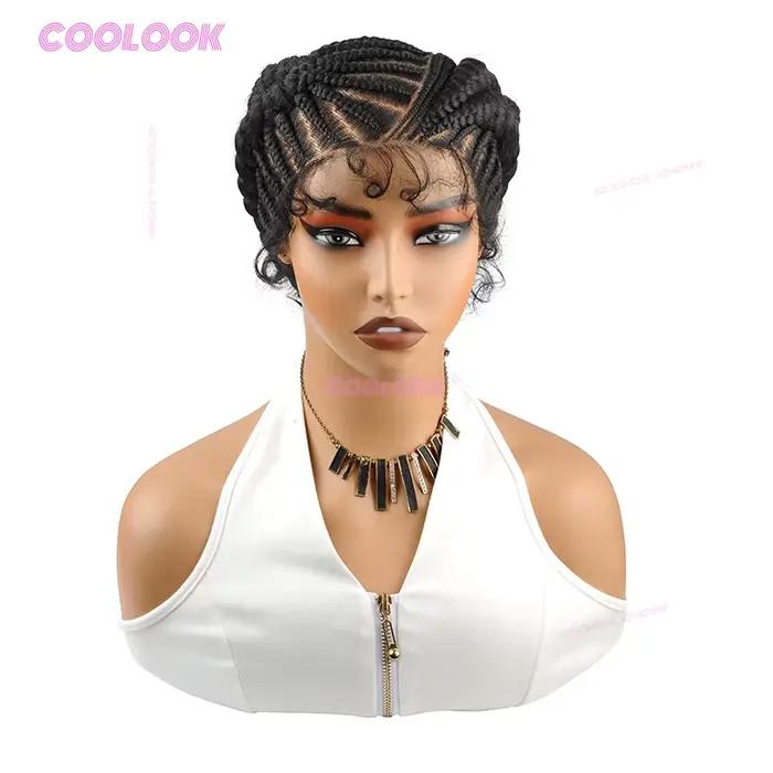 Perruques tressées sans colle, perruque synthétique tressée en chignon cornrow, perruque tressée entièrement en dentelle pour femmes, facile à porter, style protecteur, usage quotidien