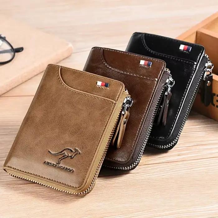 Portefeuille pour hommes en cuir porte-carte de visite fermeture éclair sac à main portefeuilles de luxe pour hommes RFID Protection sacs à main Carteira Masculina luxe