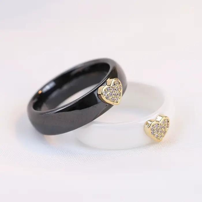 Bagues en céramique en acier inoxydable, noir et blanc, coeur d'amour, cubique, bijoux de fête européens