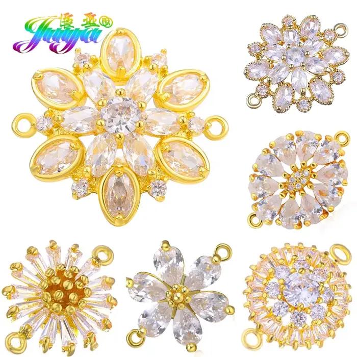 Juya fait à la main 18K plaqué or arc-en-ciel zircone breloques rondes connecteur accessoires pour bricolage luxe Bracelet boucle d'oreille fabrication de bijoux