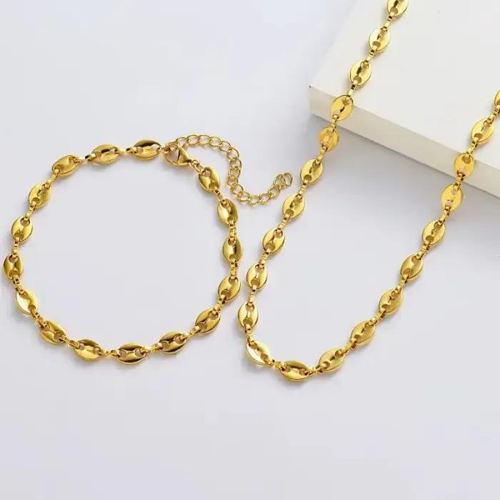 Ensemble collier et bracelet en acier inoxydable de luxe pour hommes et femmes, bijoux vintage plaqués or 18 carats en forme de nez de cochon