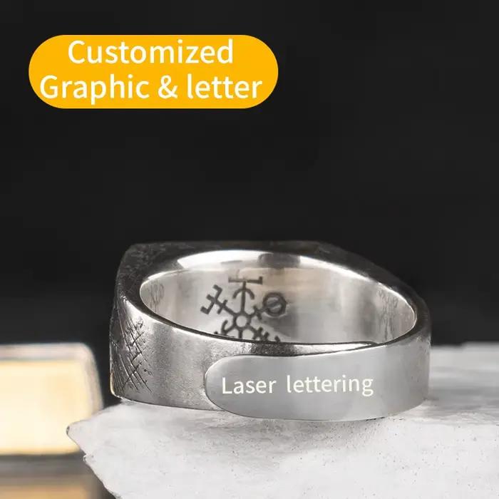 Bague marteau nordique en argent incrusté de cuivre, Rune Viking, bijoux en argent