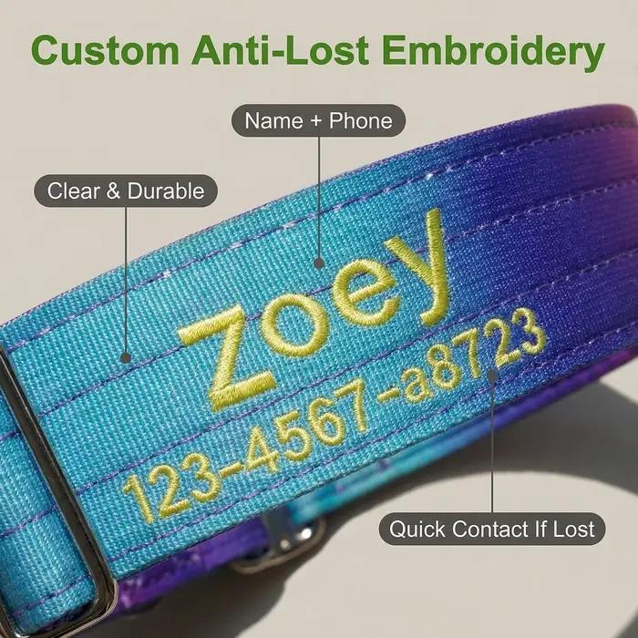 Collier pour chien personnalisé - Couleur dégradée personnalisée avec nom et numéro de téléphone brodés pour l'identification de l'animal