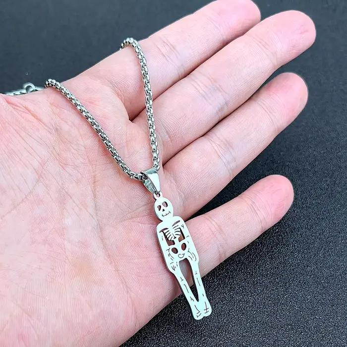 Squelette DstressCollier pour Hommes et Femmes, Modules de Crâne de Personnalité, Acier Inoxydable, Logo Mignon, Accessoires de Bijoux PmotPunk, Cadeau de Festival