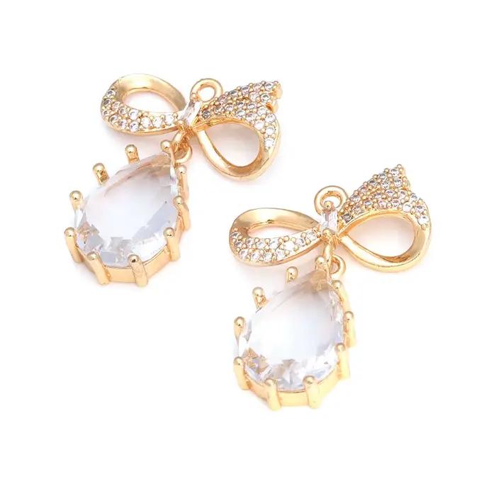 Pendentifs et breloques nœud papillon en laiton couleur or 18 carats et zircon, matériaux de fabrication de bijoux DIY de haute qualité pour colliers et boucles d'oreilles
