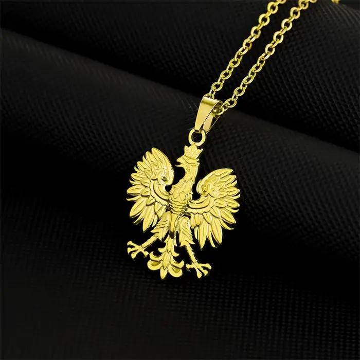 Colliers avec pendentif aigle symbole de pologne, couleur or argent, polissage, acier inoxydable, bijoux de fête ethniques pour femmes et hommes