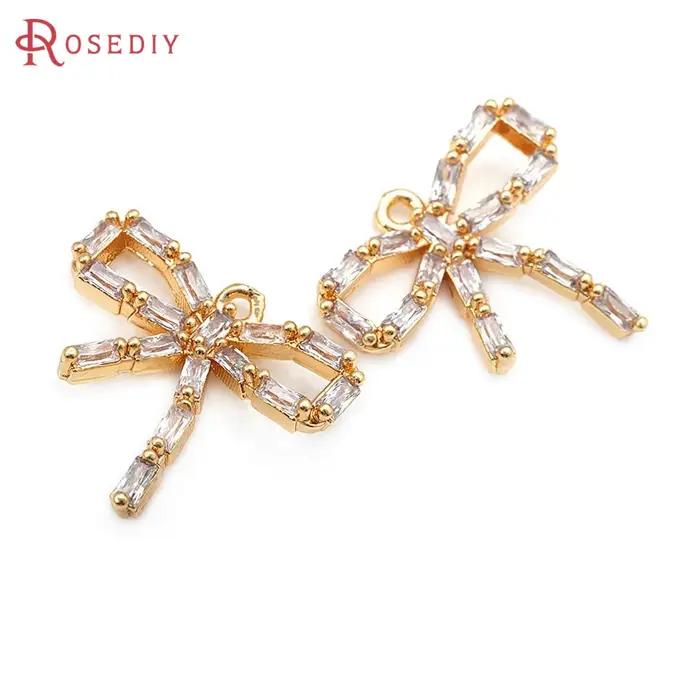 Pendentifs et breloques nœud papillon en laiton couleur or 18 carats et zircon, matériaux de fabrication de bijoux DIY de haute qualité pour colliers et boucles d'oreilles