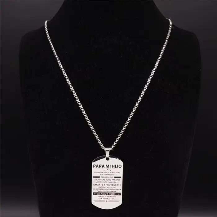 Collier « PARA MI HIJO » pour homme et garçon, en acier inoxydable couleur argent, pour mon fils, chaîne de collier, bijoux, cadeau pour homme N3305S01