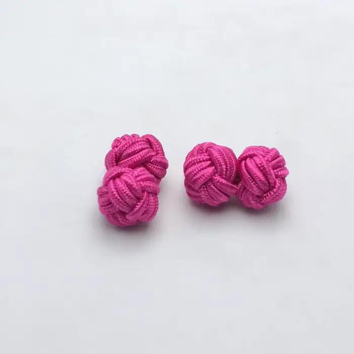 HUISHI – boutons de manchette classiques haut de gamme pour hommes, faits à la main, Double corde, nœud boule, forme ronde, tissu élastique multicolore
