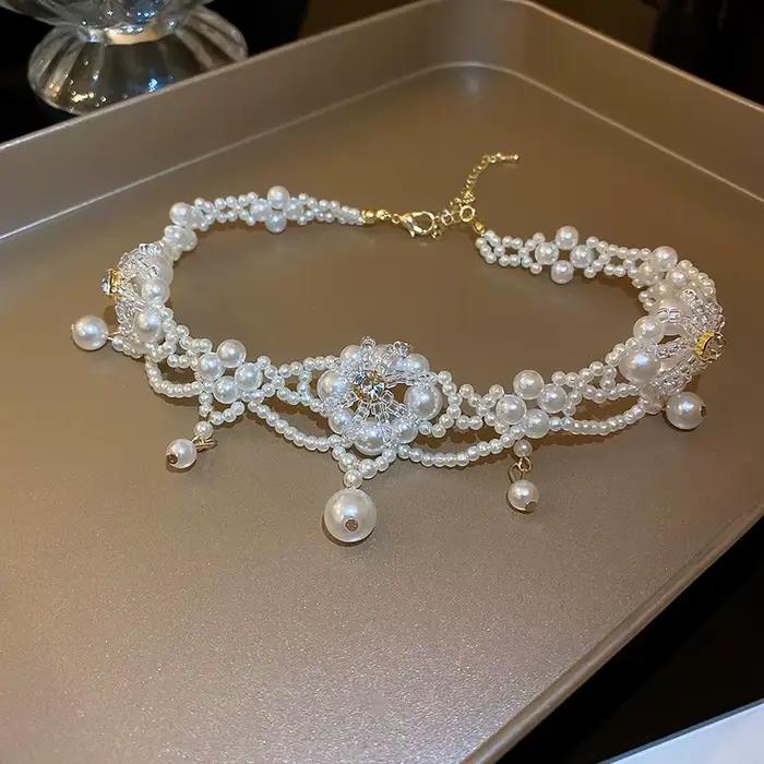 Collier ras du cou en perles Vintage pour femmes, magnifique, multicouches, Style romantique français, chaîne de clavicule, cadeau de fête