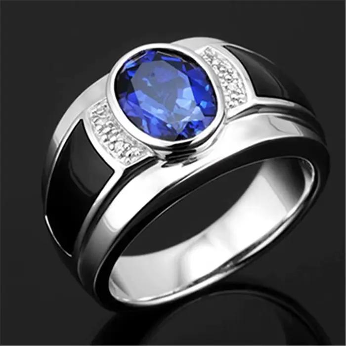 Bague ovale en argent Sterling 925 pour hommes, accessoires de fiançailles, cristal Cool, océan bleu, réglable, cadeau de bijoux, tendance
