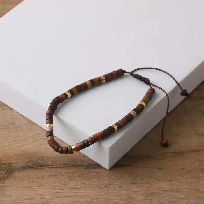 Bracelet en perles de jaspe Picasso, réglable de haute qualité, Bracelet minimaliste, Bracelet en pierre naturelle, Bracelet délicat, 1 pièce