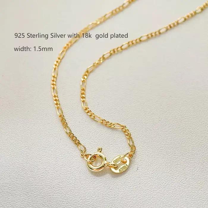 35 cm-80 cm 1.5mm 925 argent Sterling couleur or jaune italie Figaro chaîne Collier femmes bijoux Kolye Collier Collares Ketting