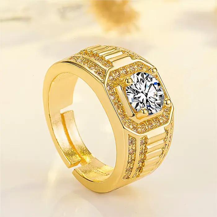 Bague de fiançailles pour homme en or véritable 18 carats, 100% or jaune massif, entièrement sertie de diamants, cadeau luxueux pour homme d'affaires, mari