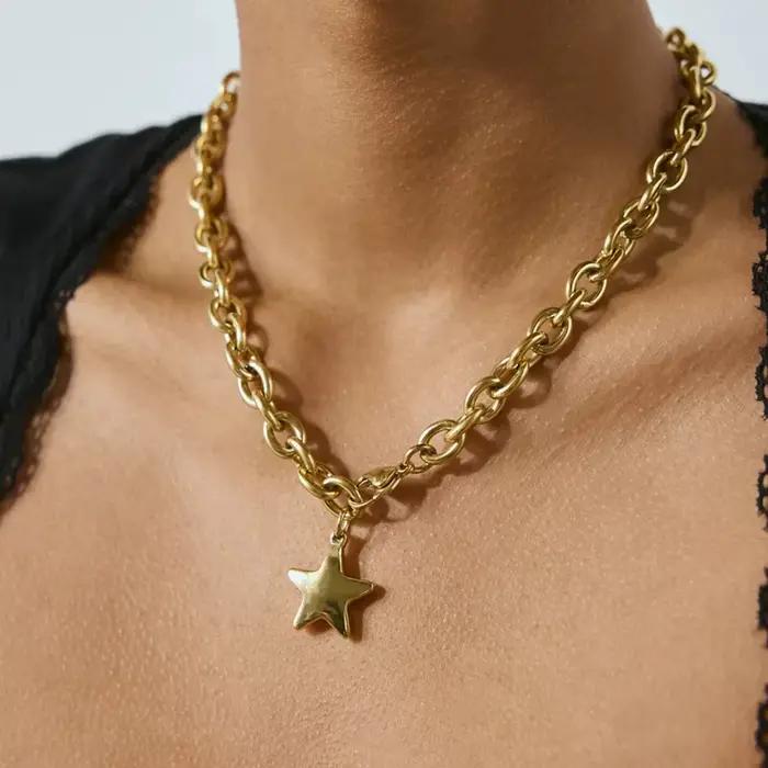 Yori – collier avec pendentif étoile à cinq branches, poli, délicat, plaqué or 18 carats, polyvalent, bijoux quotidiens, cadeau, vente en gros