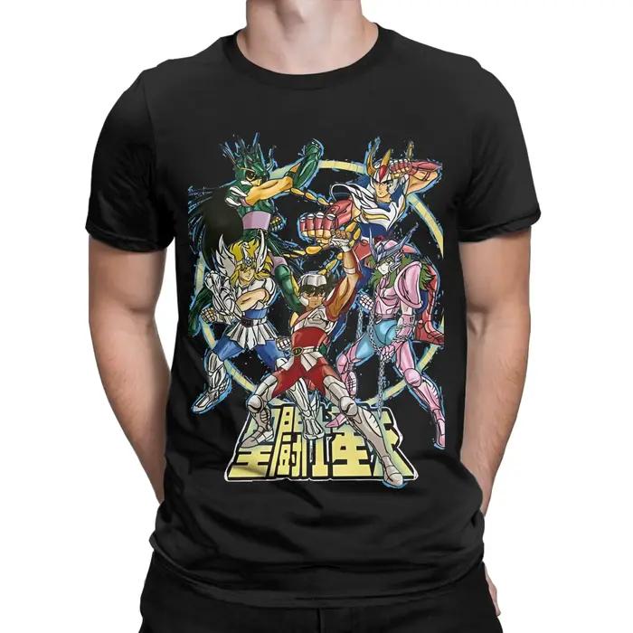 T-shirt à manches courtes et col rond pour hommes et femmes, en coton, à la mode, avec motif de chevaliers du zodiaque, idée cadeau