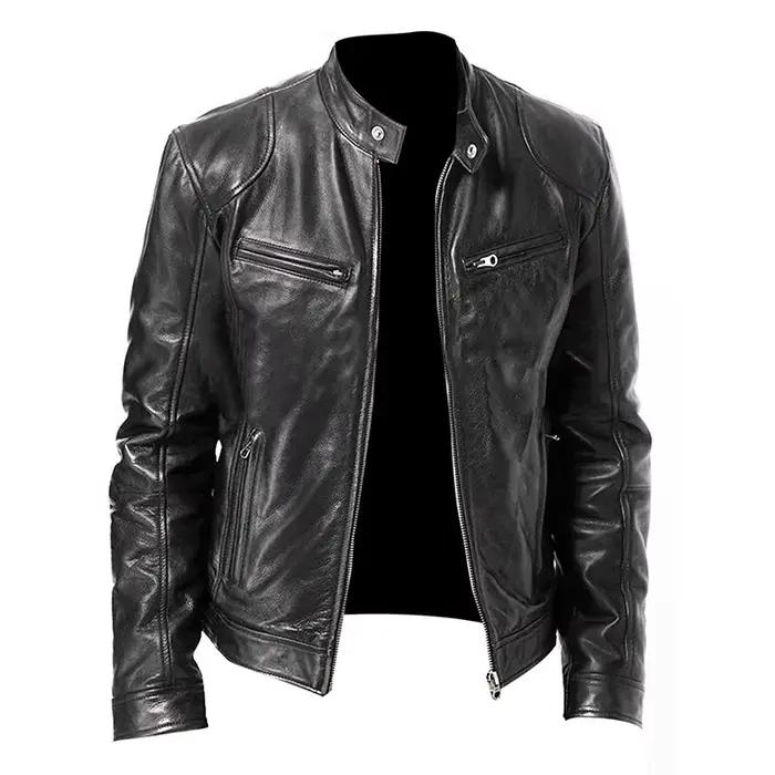 2024 vestes de moto en cuir homme décontracté mode moto manteau coupe ajustée revers vestes en polyuréthane automne Anti-vent manteau en cuir mâle