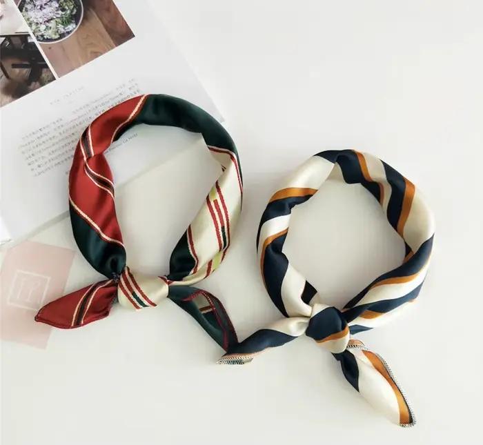 50x50 carré écharpe cheveux cravate bande pour fête d'affaires femmes élégant petit Vintage maigre rétro tête cou soie Satin écharpe présent
