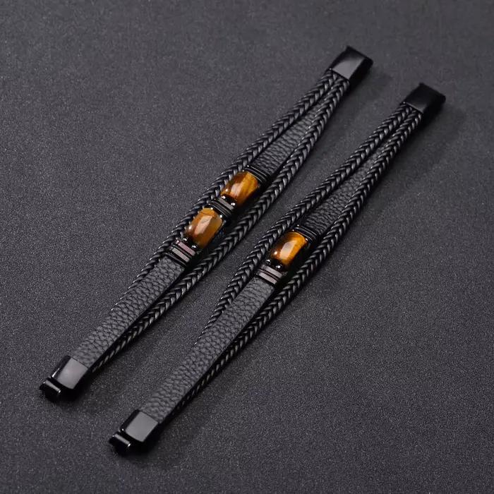 Bracelet en pierre œil de tigre avec boucle magnétique, bijoux pour hommes européens et américains, bracelet rétro pour hommes, bracelet en cuir