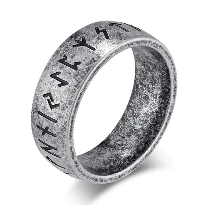 Bague en acier inoxydable avec texte Viking nordique