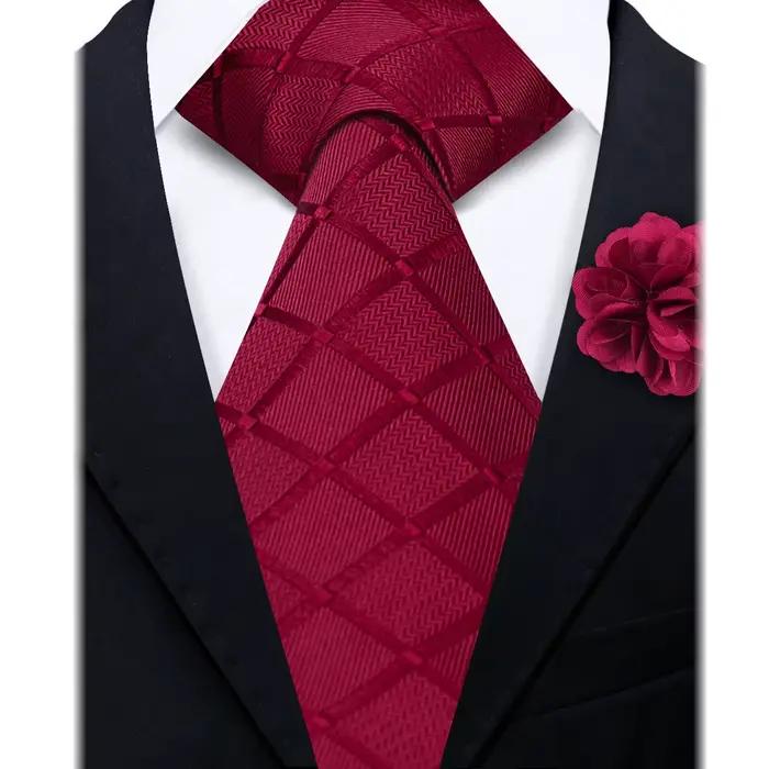 Ensemble cravate et broche florale de luxe pour homme, cravate unie, gravatas pour mariage, fête, vin, noir, bleu, homme