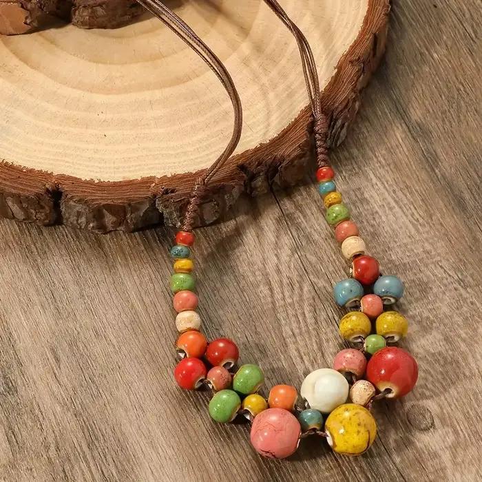 Collier en céramique coloré fait à la main, multicouche réglable, style Boho bohème, ras du cou, Style ethnique, bijoux perlés, Design de Niche