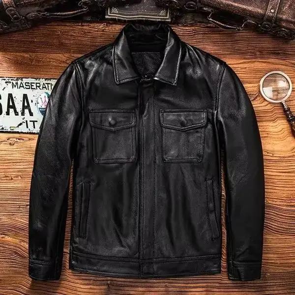 Veste en cuir véritable pour hommes manteau de motard de moto haut de gamme automne hiver nouveau Style de revers costume d'équitation mode extérieur en cuir véritable
