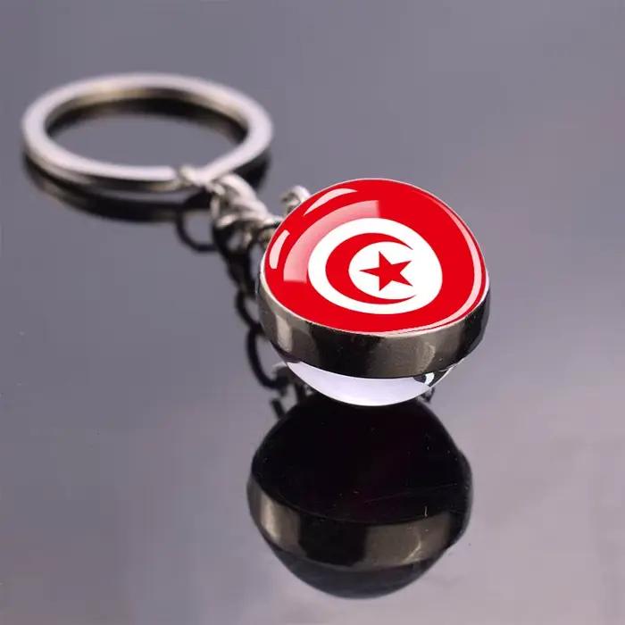 Porte-clés drapeau africain, algérie, somalie, tunisie, maroc, egypte, drapeau National, pendentif boule de verre Double face, cadeau